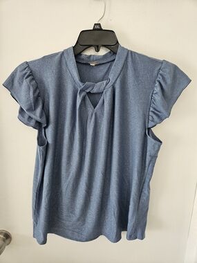 Rylee Moon Flutter Sleeve Blouse - Blue L